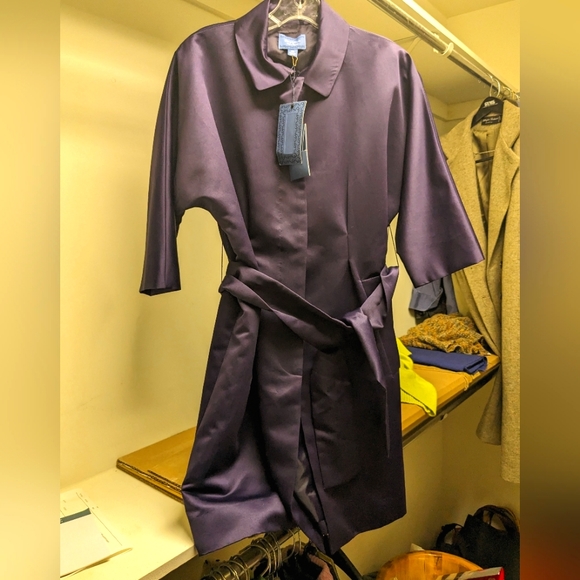 Simply Vera Vera Wang dark purple satin belted trench coat size XS - Picture 1 of 3